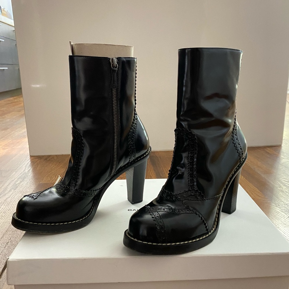 Balenciaga Black Heeled Leather Booties